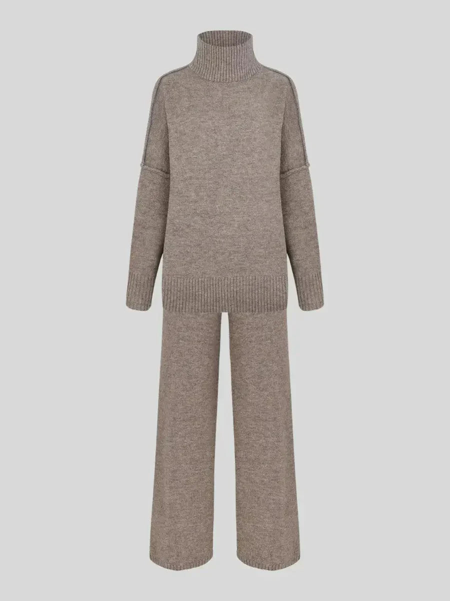 Abigail | Women's High Neck Knit Lounge Set with Wide Leg Trouser