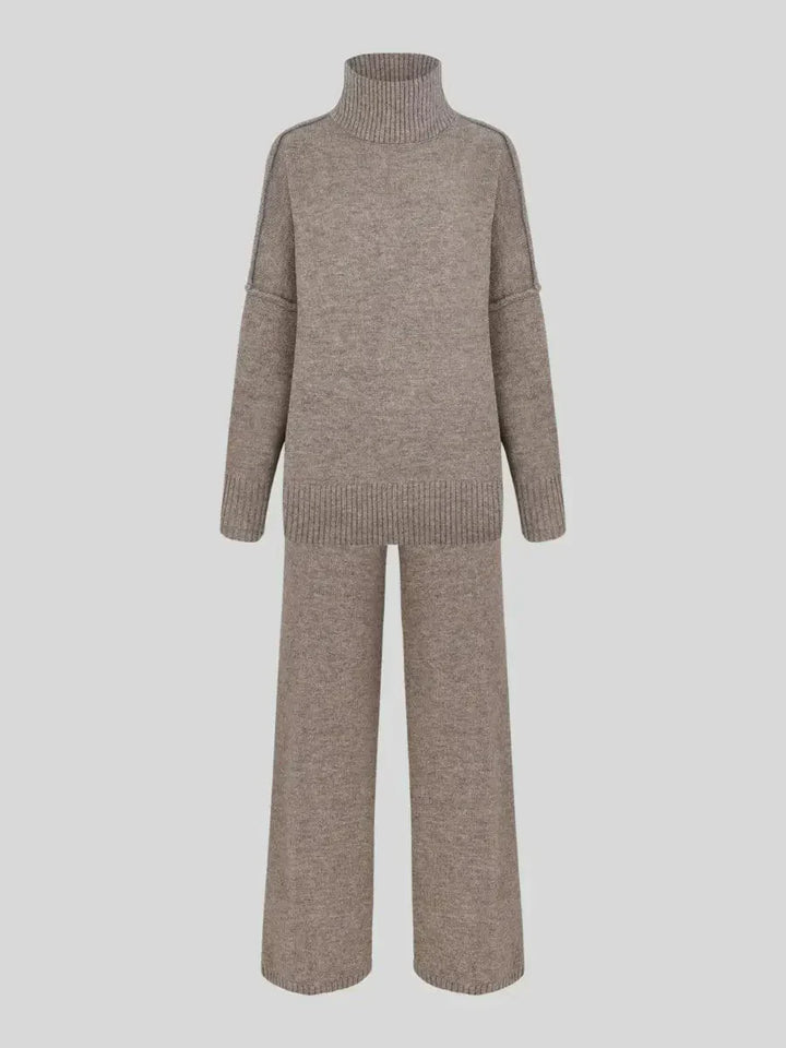 Abigail | Women's High Neck Knit Lounge Set with Wide Leg Trouser
