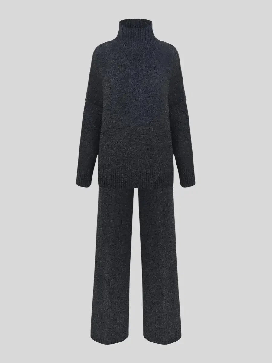 Abigail | Women's High Neck Knit Lounge Set with Wide Leg Trouser