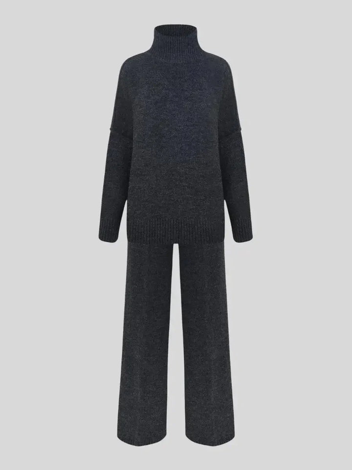 Abigail | Women's High Neck Knit Lounge Set with Wide Leg Trouser