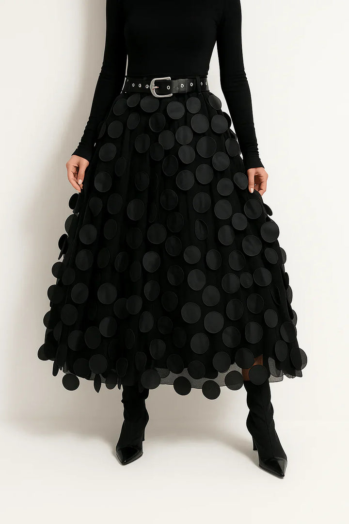Anna | Women's Skirt with Applique Circles and Belted Waist