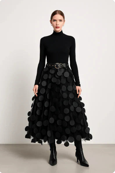 Anna | Women's Skirt with Applique Circles and Belted Waist