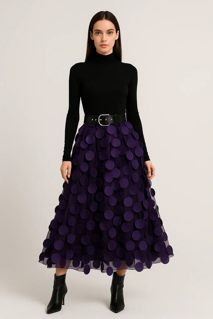 Anna | Women's Skirt with Applique Circles and Belted Waist