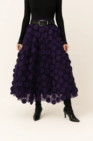 Anna | Women's Skirt with Applique Circles and Belted Waist