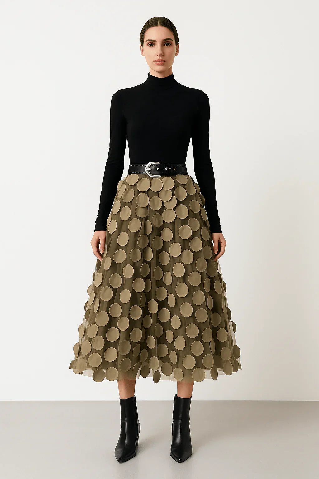 Anna | Women's Skirt with Applique Circles and Belted Waist