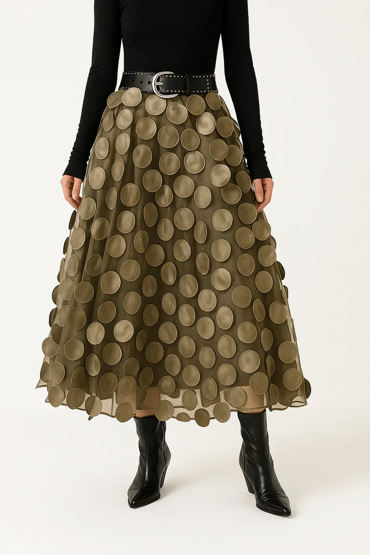 Anna | Women's Skirt with Applique Circles and Belted Waist