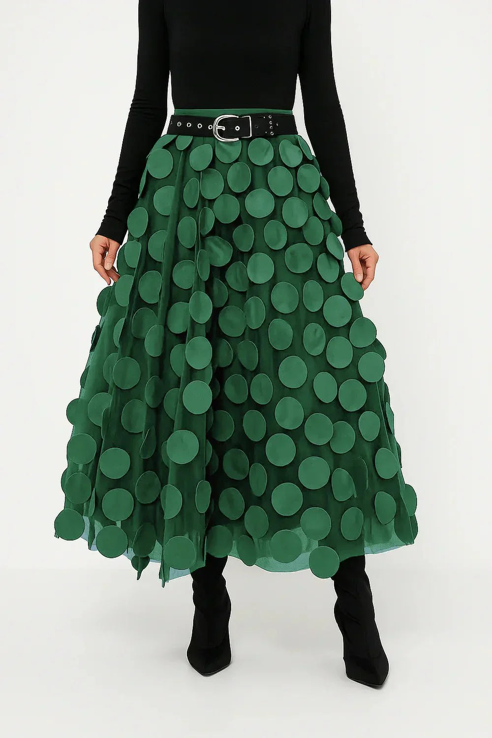 Anna | Women's Skirt with Applique Circles and Belted Waist
