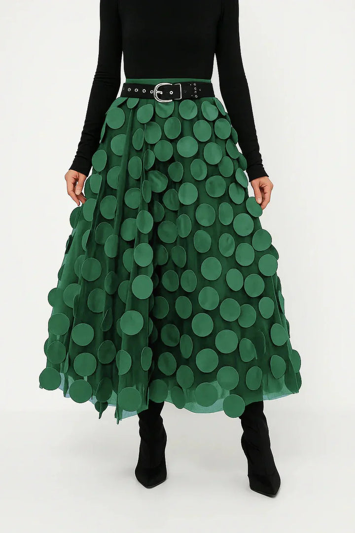 Anna | Women's Skirt with Applique Circles and Belted Waist