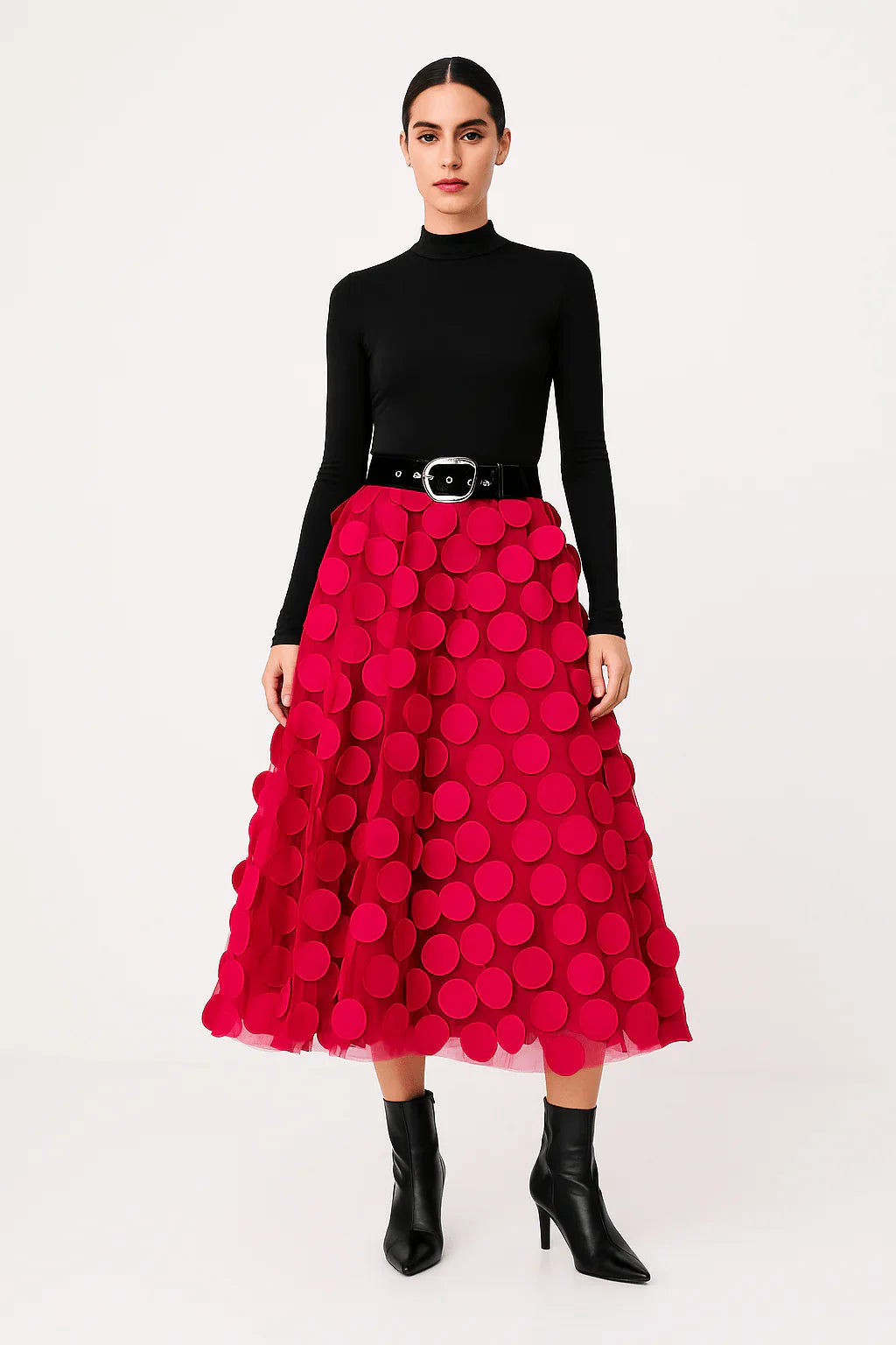 Anna | Women's Skirt with Applique Circles and Belted Waist