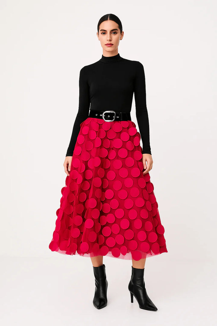 Anna | Women's Skirt with Applique Circles and Belted Waist