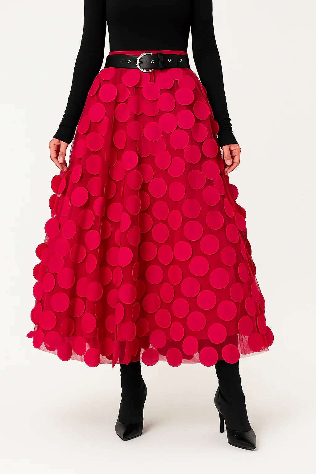 Anna | Women's Skirt with Applique Circles and Belted Waist