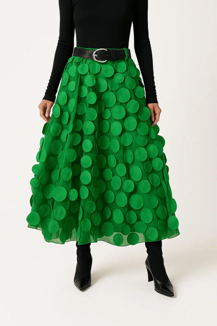 Anna | Women's Skirt with Applique Circles and Belted Waist