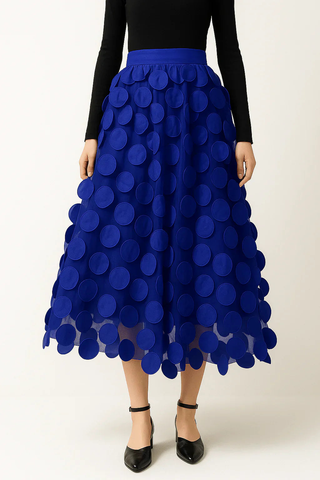 Anna | Women's Skirt with Applique Circles and Belted Waist