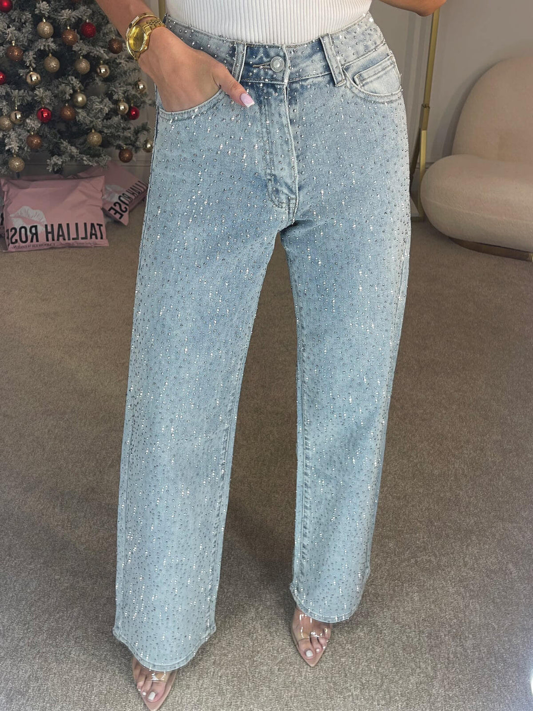 Arabella | Women's Rhinestone Wide Leg Jeans