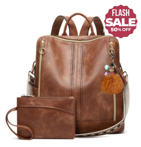 Luxury Leather 2-in-1 Convertible Backpack + Free Pouch