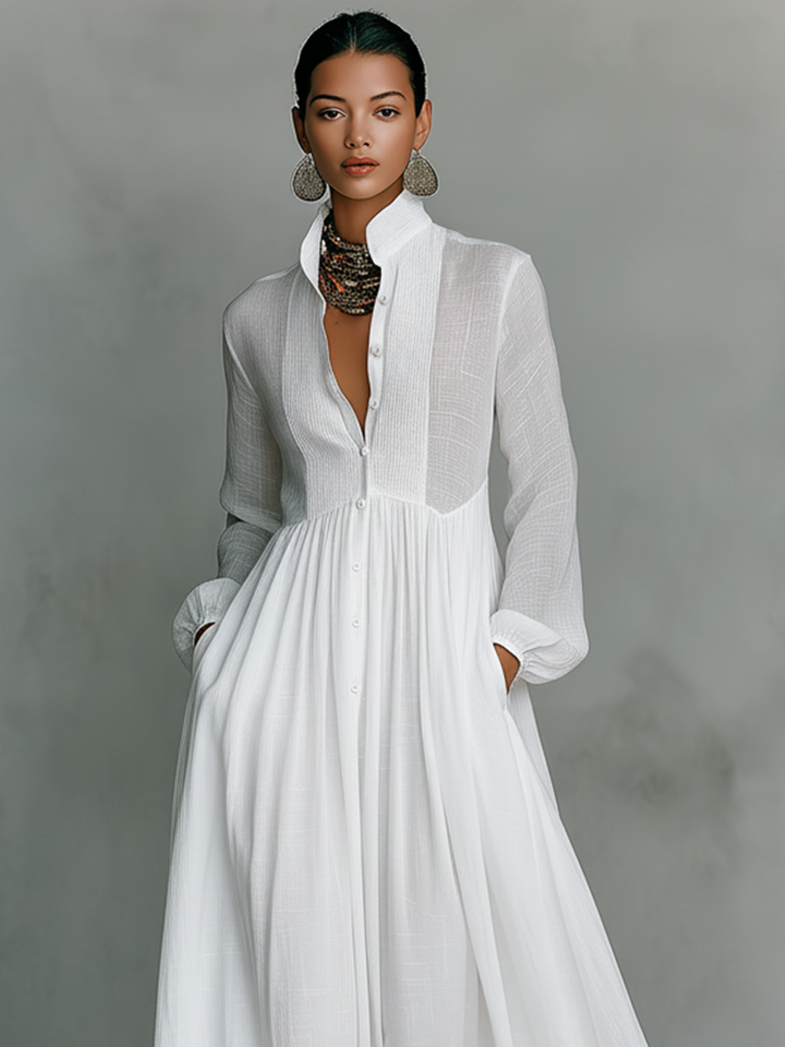 Sita | Maxi Dress with Patchwork, High Collar and Long Sleeves