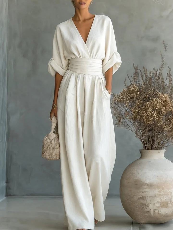 Maja | Elegant V-Neckline High-Waisted Jumpsuit