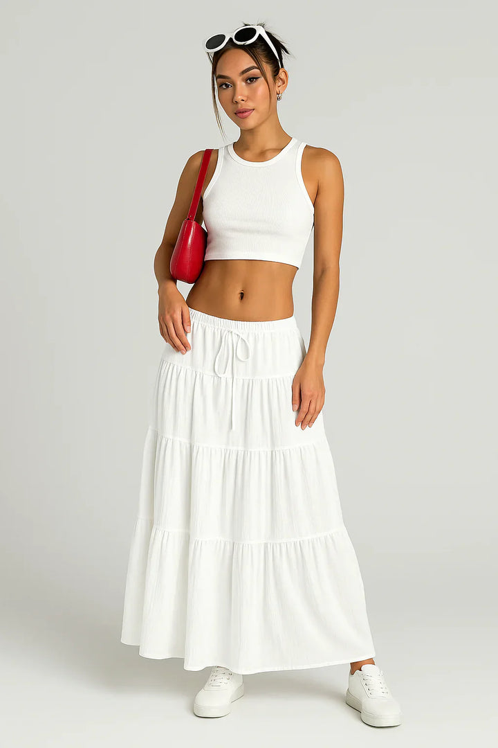 Caitlin | Women's Tiered Skirt with Drawstring Waist