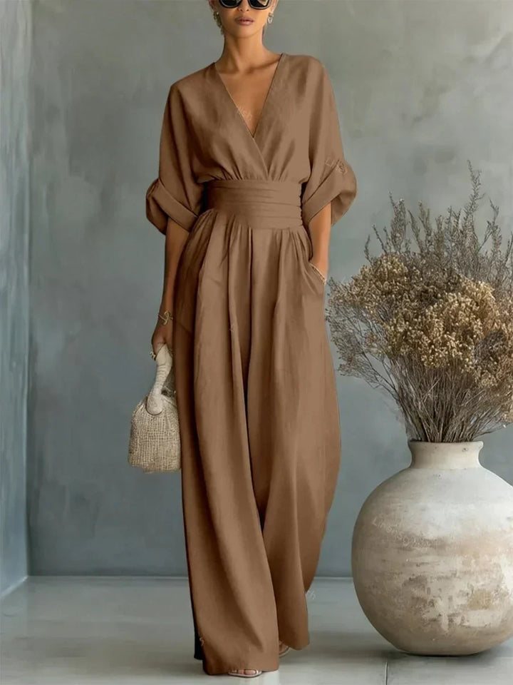 Maja | Elegant V-Neckline High-Waisted Jumpsuit