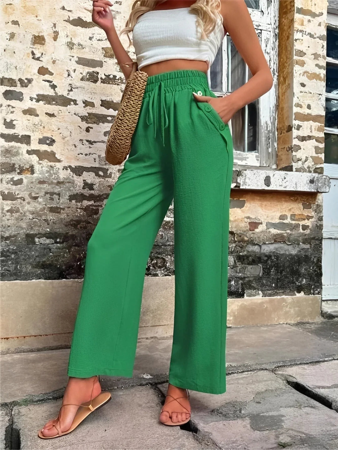 Carol | Women's Wide Leg Trouser with High Waist and Drawstring Waistband