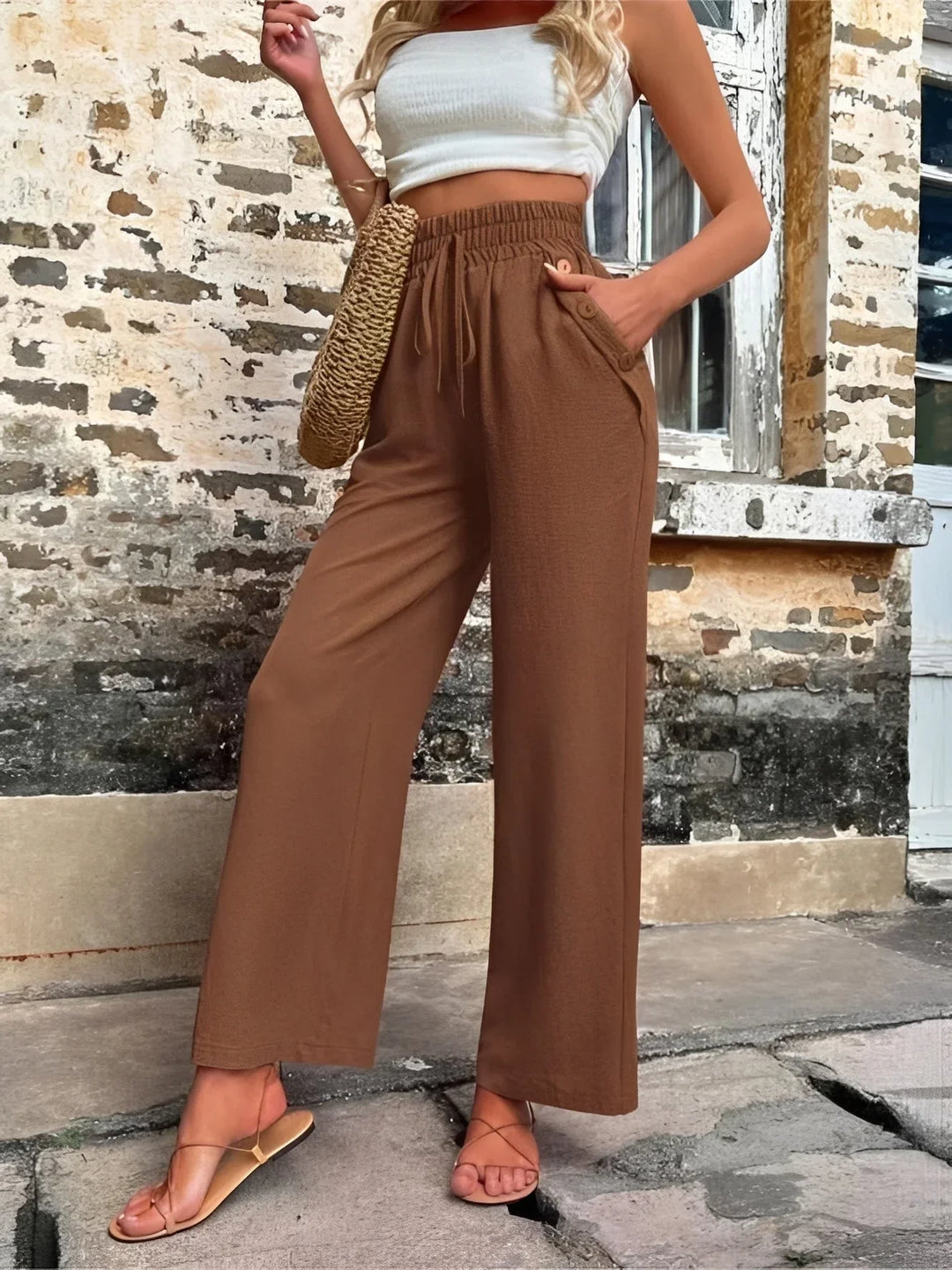 Carol | Women's Wide Leg Trouser with High Waist and Drawstring Waistband