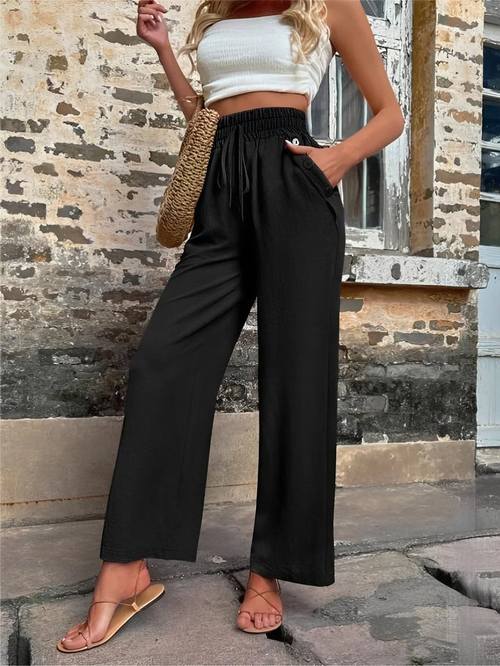 Carol | Women's Wide Leg Trouser with High Waist and Drawstring Waistband
