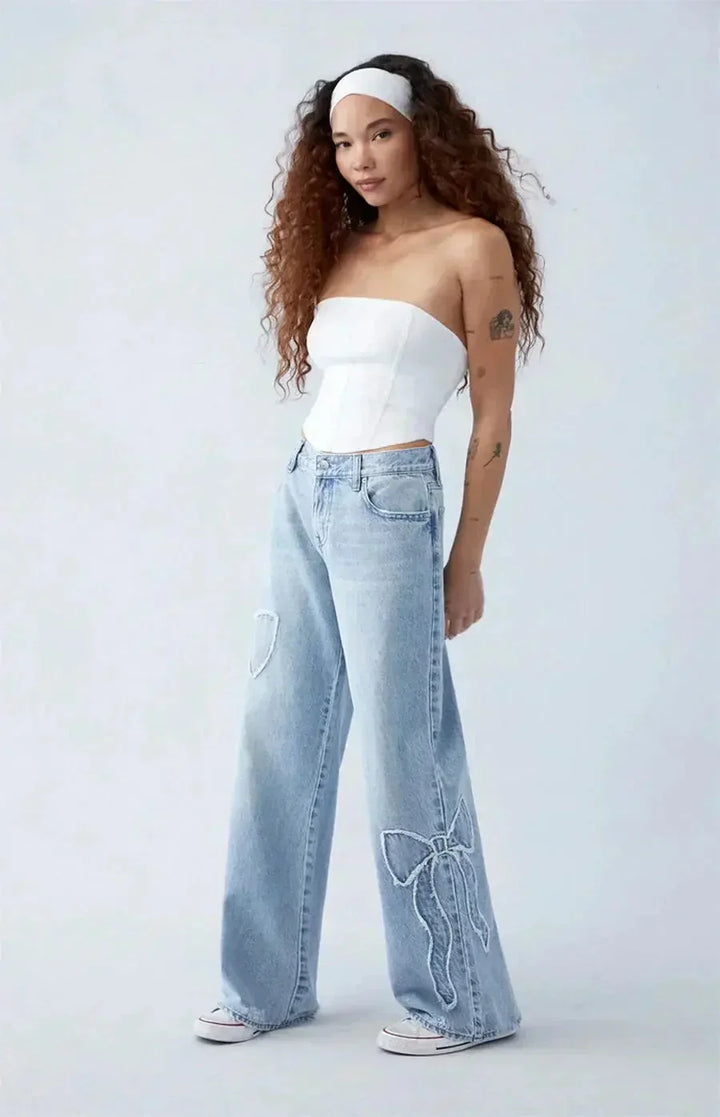 Catriona | Women's Wide Leg Bow Detail Jeans