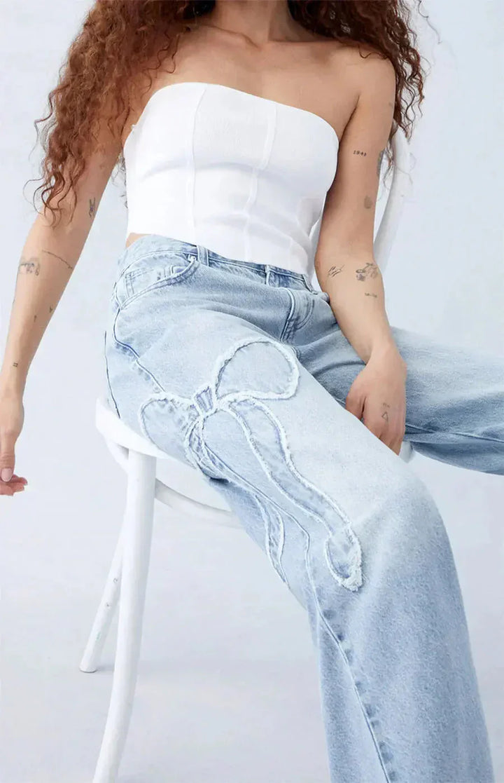 Catriona | Women's Wide Leg Bow Detail Jeans