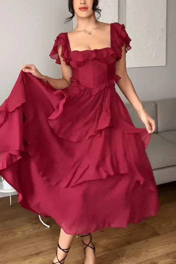 ISABELLA – ROMANTIC CASCADE RUFFLE DRESS