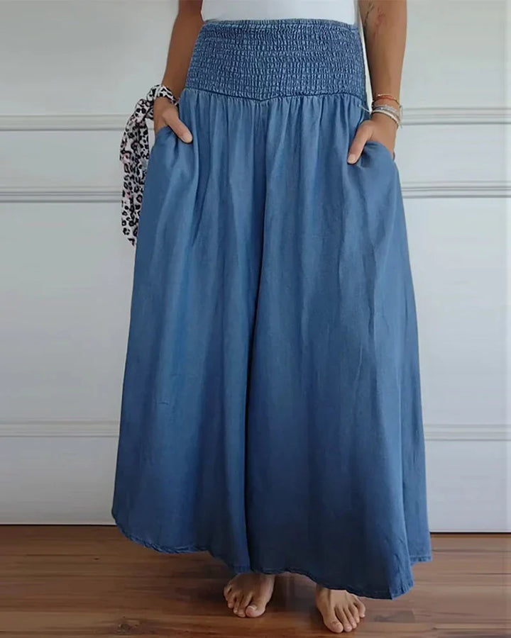 Danielle | Women's Smocked Wide Leg Trouser with Waist and Side Pockets
