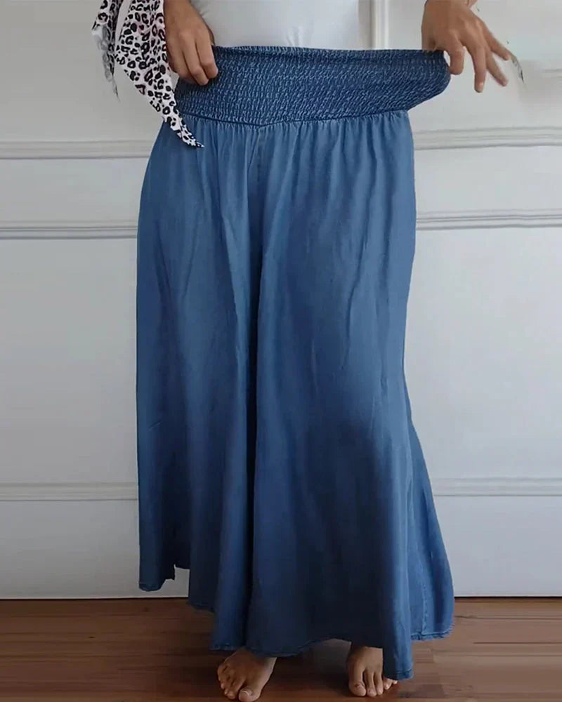 Danielle | Women's Smocked Wide Leg Trouser with Waist and Side Pockets
