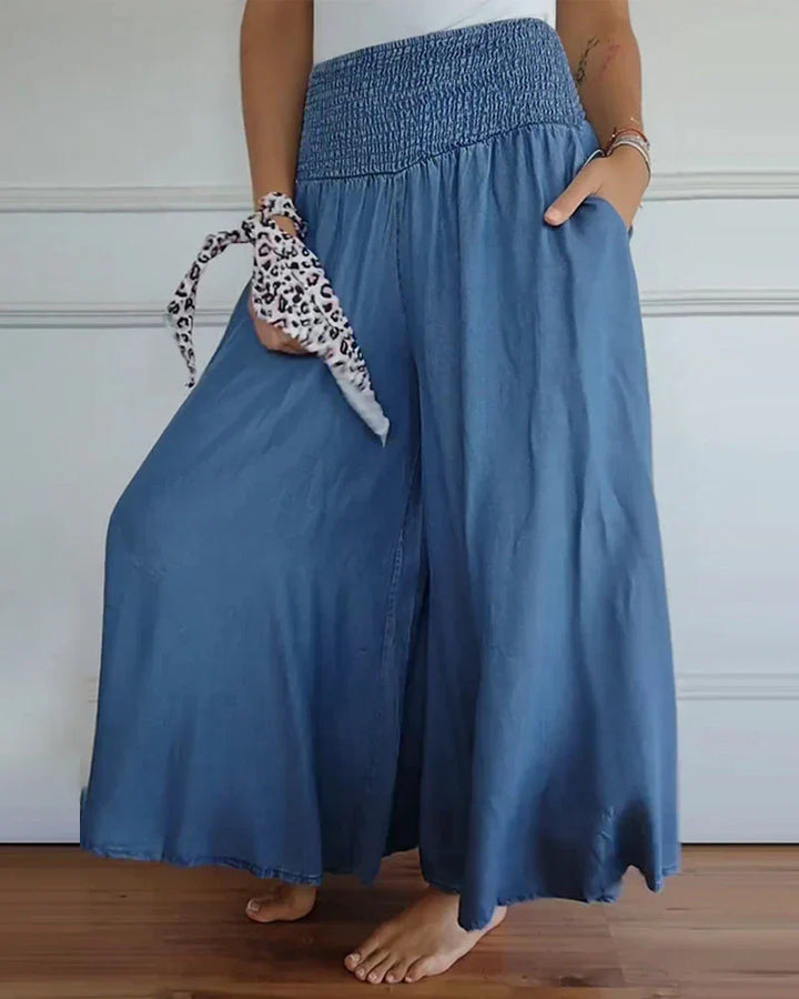 Danielle | Women's Smocked Wide Leg Trouser with Waist and Side Pockets
