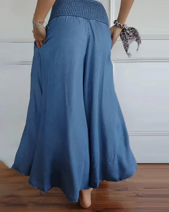 Danielle | Women's Smocked Wide Leg Trouser with Waist and Side Pockets