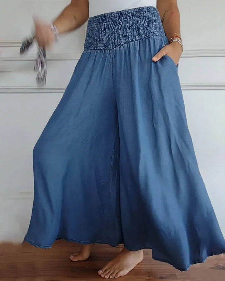 Danielle | Women's Smocked Wide Leg Trouser with Waist and Side Pockets