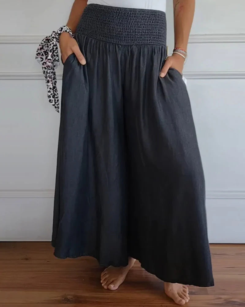 Danielle | Women's Smocked Wide Leg Trouser with Waist and Side Pockets