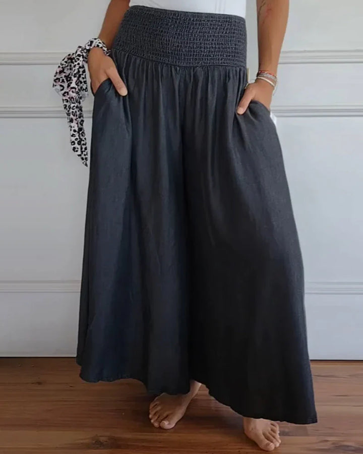 Danielle | Women's Smocked Wide Leg Trouser with Waist and Side Pockets
