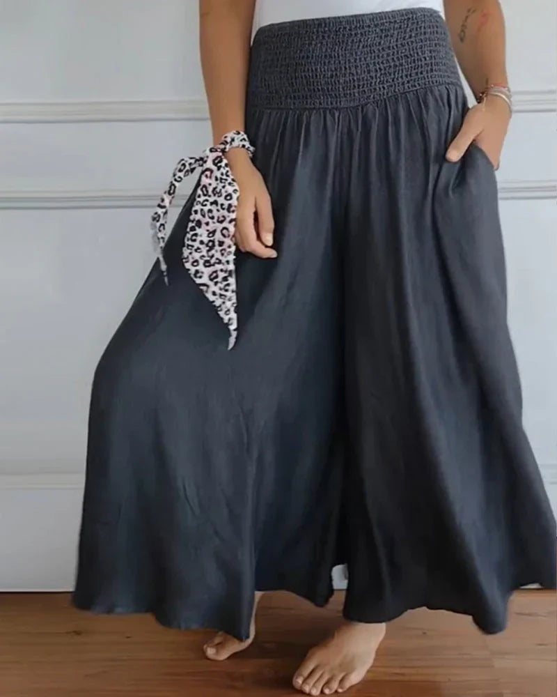 Danielle | Women's Smocked Wide Leg Trouser with Waist and Side Pockets