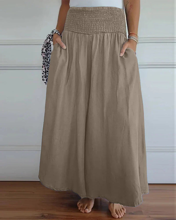 Danielle | Women's Smocked Wide Leg Trouser with Waist and Side Pockets