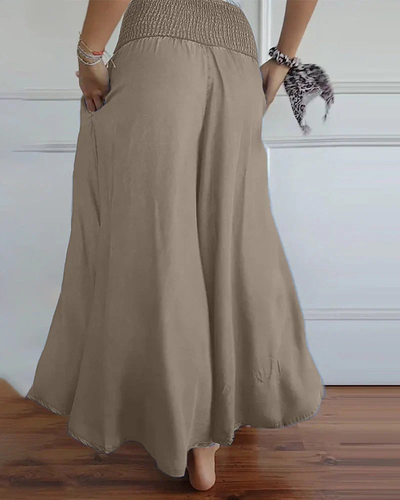 Danielle | Women's Smocked Wide Leg Trouser with Waist and Side Pockets
