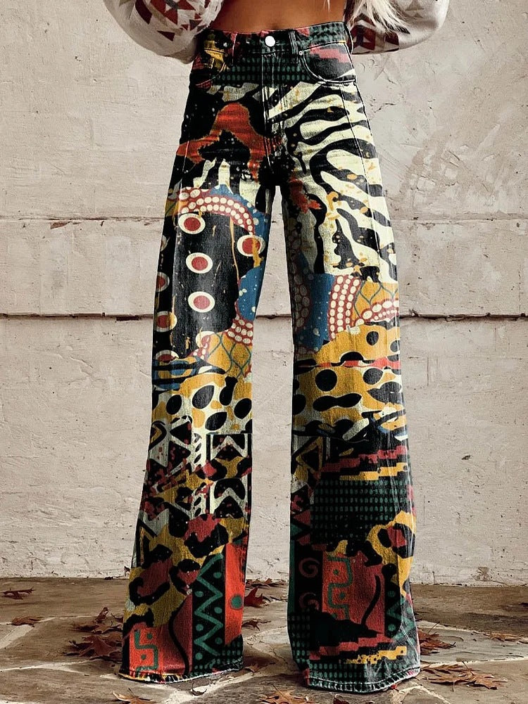 Denise | Women's Wide Leg Floral Jeans with Elasticated Waist
