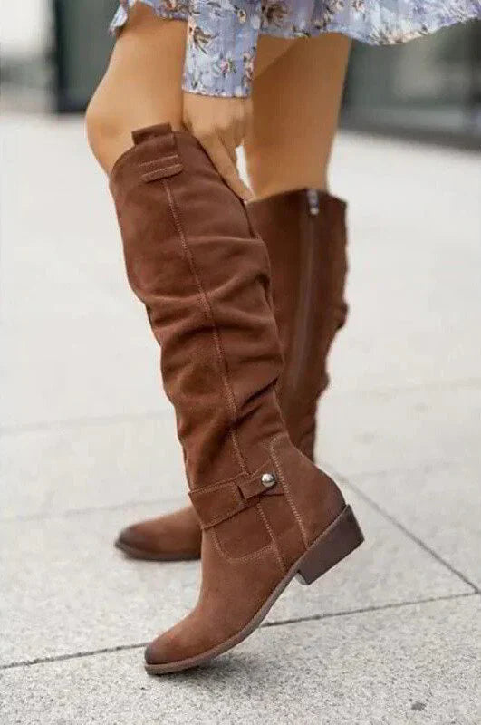 Dorothea | Women's Knee High Block Heel Boots with Side Zip