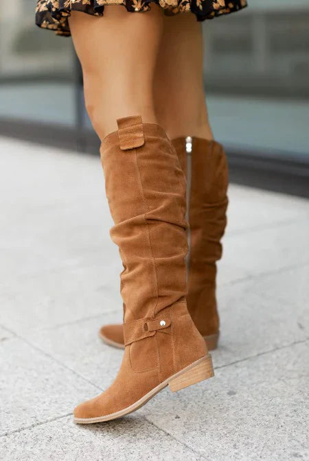 Dorothea | Women's Knee High Block Heel Boots with Side Zip