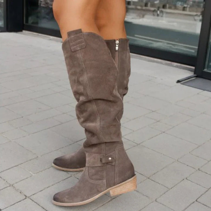 Dorothea | Women's Knee High Block Heel Boots with Side Zip