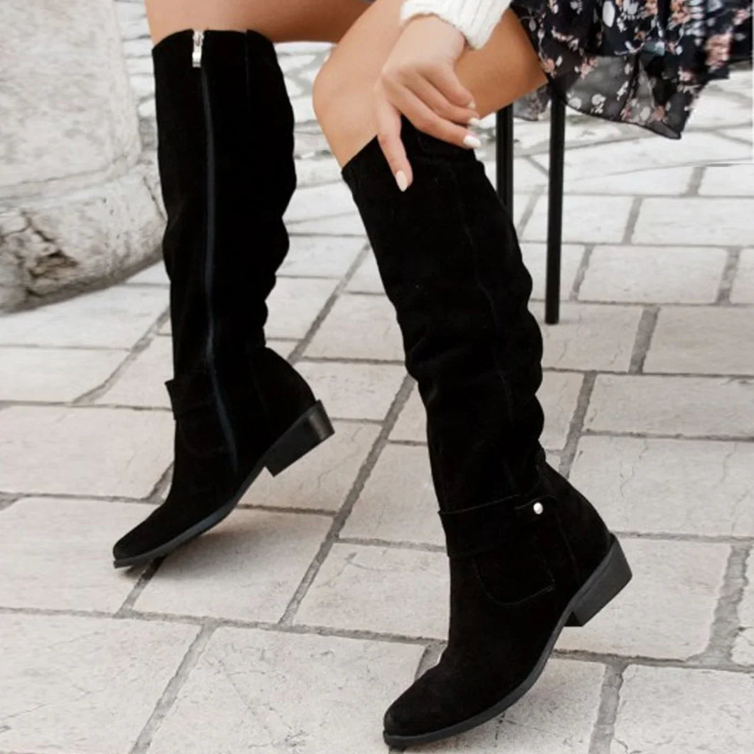 Dorothea | Women's Knee High Block Heel Boots with Side Zip