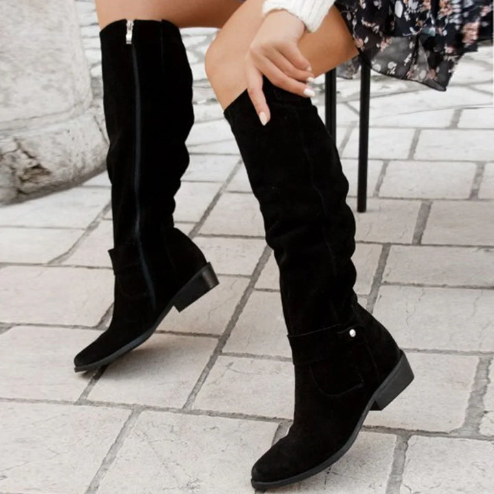 Dorothea | Women's Knee High Block Heel Boots with Side Zip