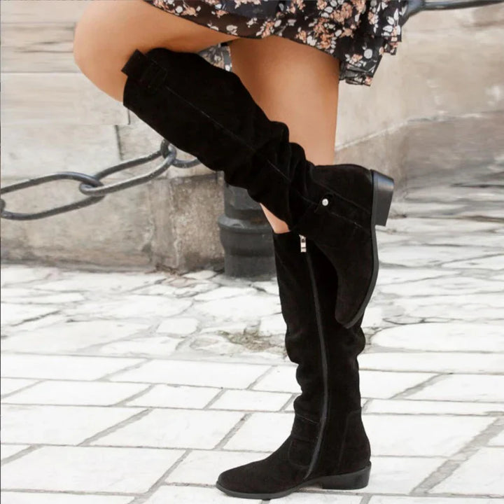 Dorothea | Women's Knee High Block Heel Boots with Side Zip