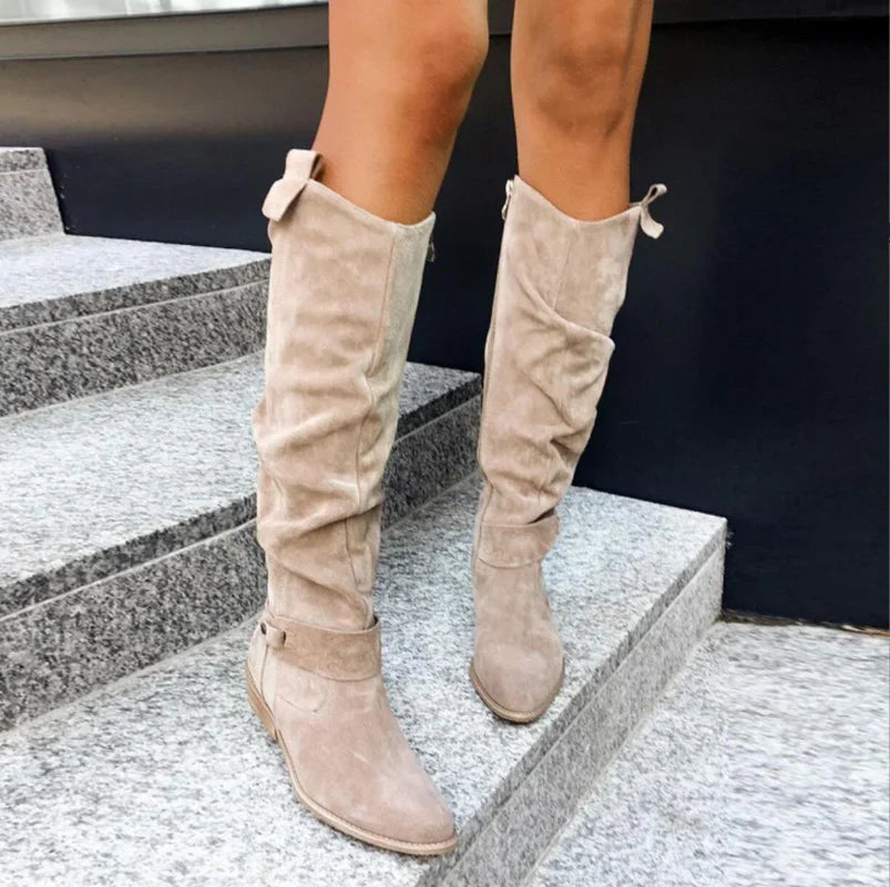 Dorothea | Women's Knee High Block Heel Boots with Side Zip