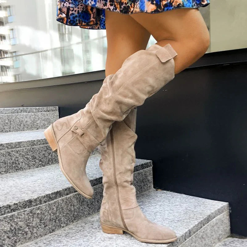 Dorothea | Women's Knee High Block Heel Boots with Side Zip