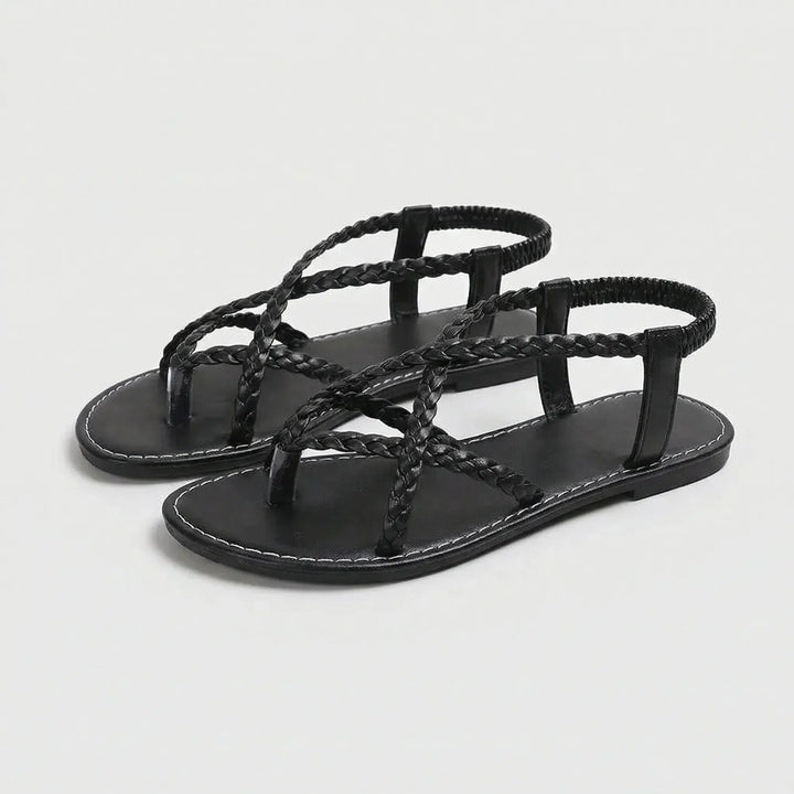Edith | Women's Flat Braided Sandals with Strappy Upper and Elasticated Heel