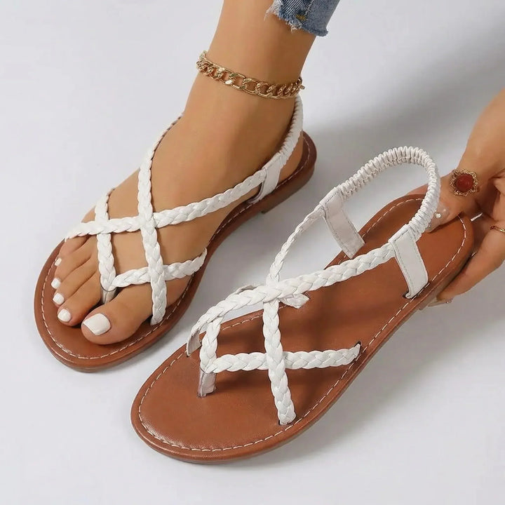 Edith | Women's Flat Braided Sandals with Strappy Upper and Elasticated Heel